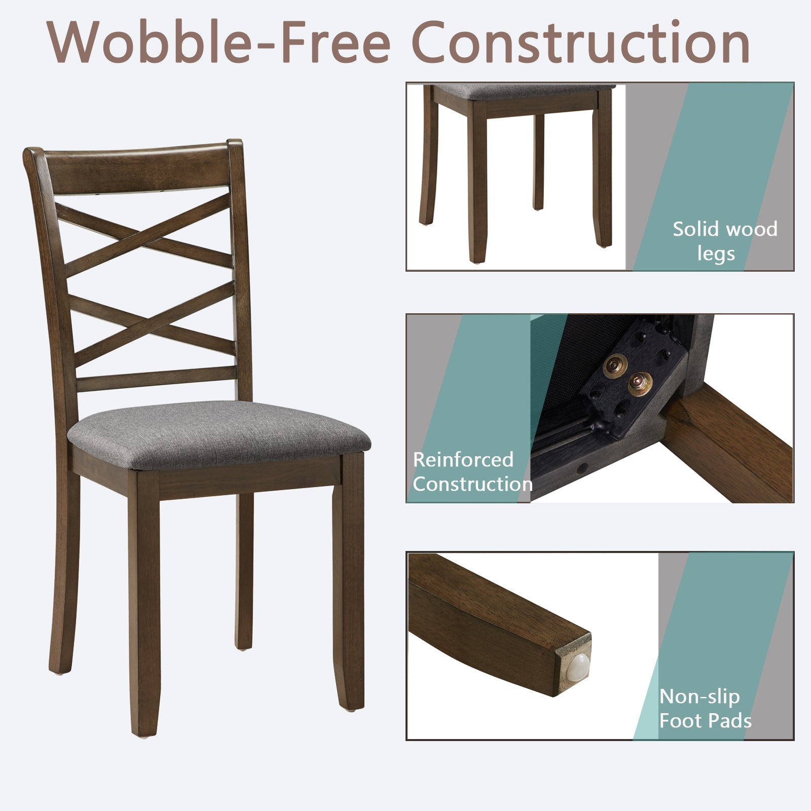 Dining Chairs Only, Wooden Dining Chairs Set of 4, Kitchen Chair with Padded Seat, Upholstered Side Chair for Dining Room, Living Room, Walnut image 4