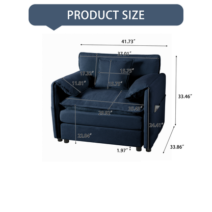 Oversized 41.73" Sofa Chair, Modern Upholstered Armchair with 1 Toss Pillow, Modular Sectional Sofa for Living Room, Deep Seat Reading Sofa for Bedroom Apartment, DIY Combination Chenille,Blue image 2