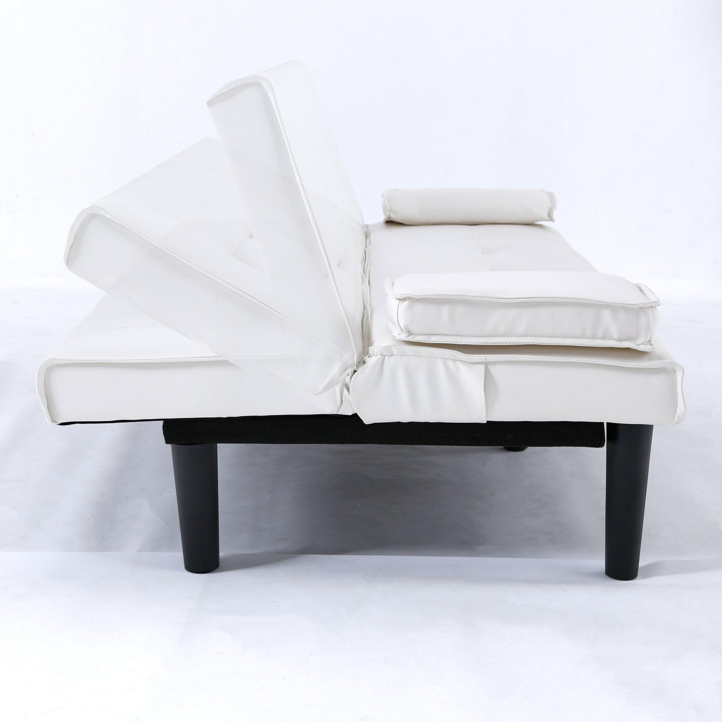 The 67-inch white PVC multi-functional sofa bed, with a foldable and cup holder design, makes it extremely convenient to turn the living room into a guest room image 11