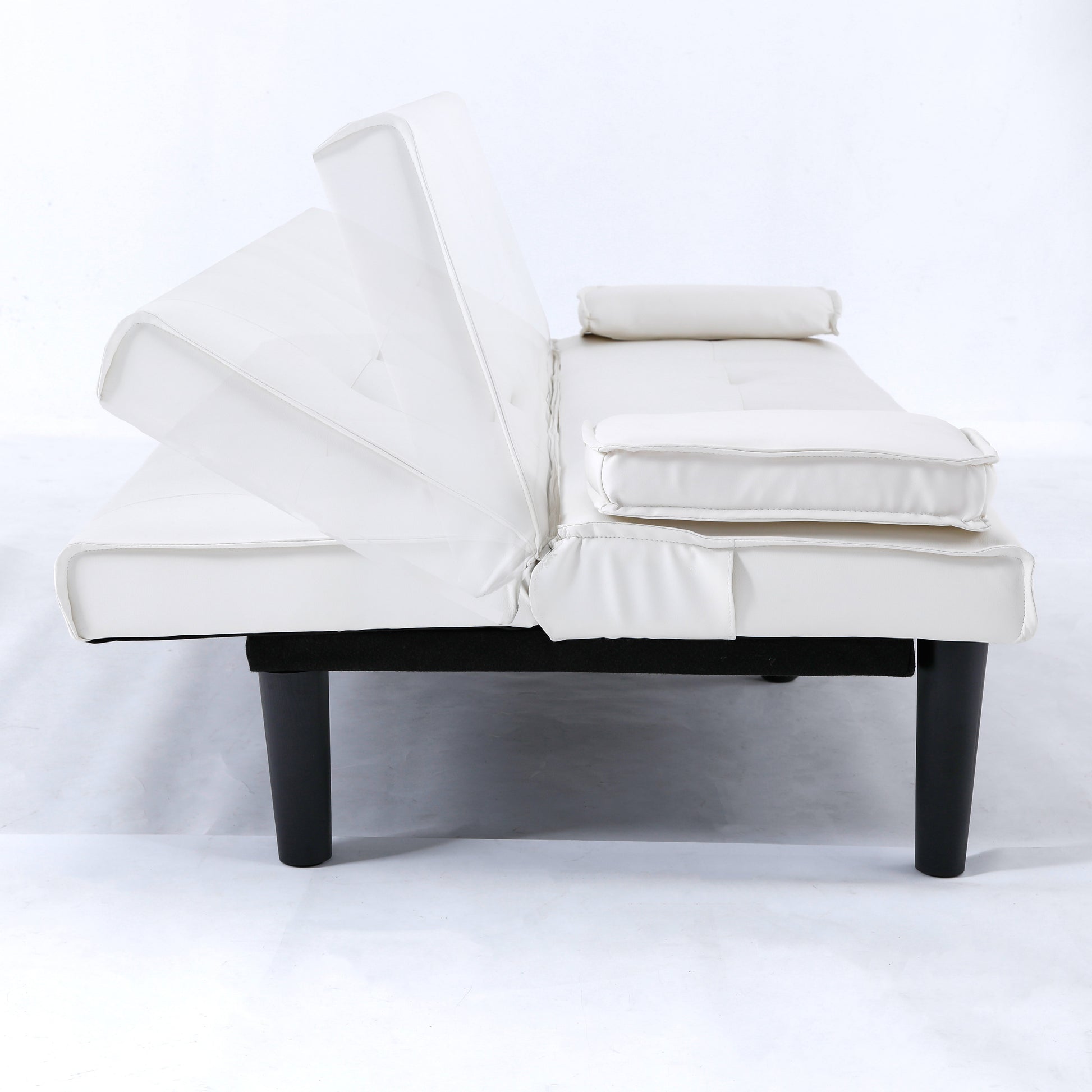 The 67-inch white PVC multi-functional sofa bed, with a foldable and cup holder design, makes it extremely convenient to turn the living room into a guest room image 11