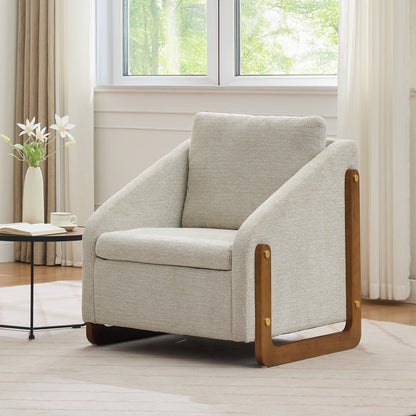 057-Set of 1 Chenille Fabric Modern Upholstered Armchair with Wooden Side Frame, Accent Leisure Chair with Cushioned Seat and Backrest for Living Room, Bedroom,Beige image 10