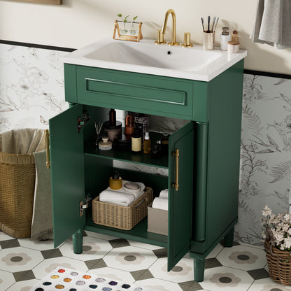 24" Bathroom Vanity with Integrated Ceramic Sink, Bathroom Cabinet with 2 Doors, Single Sink Bathroom Vanity for Small and Medium Restroom image 2