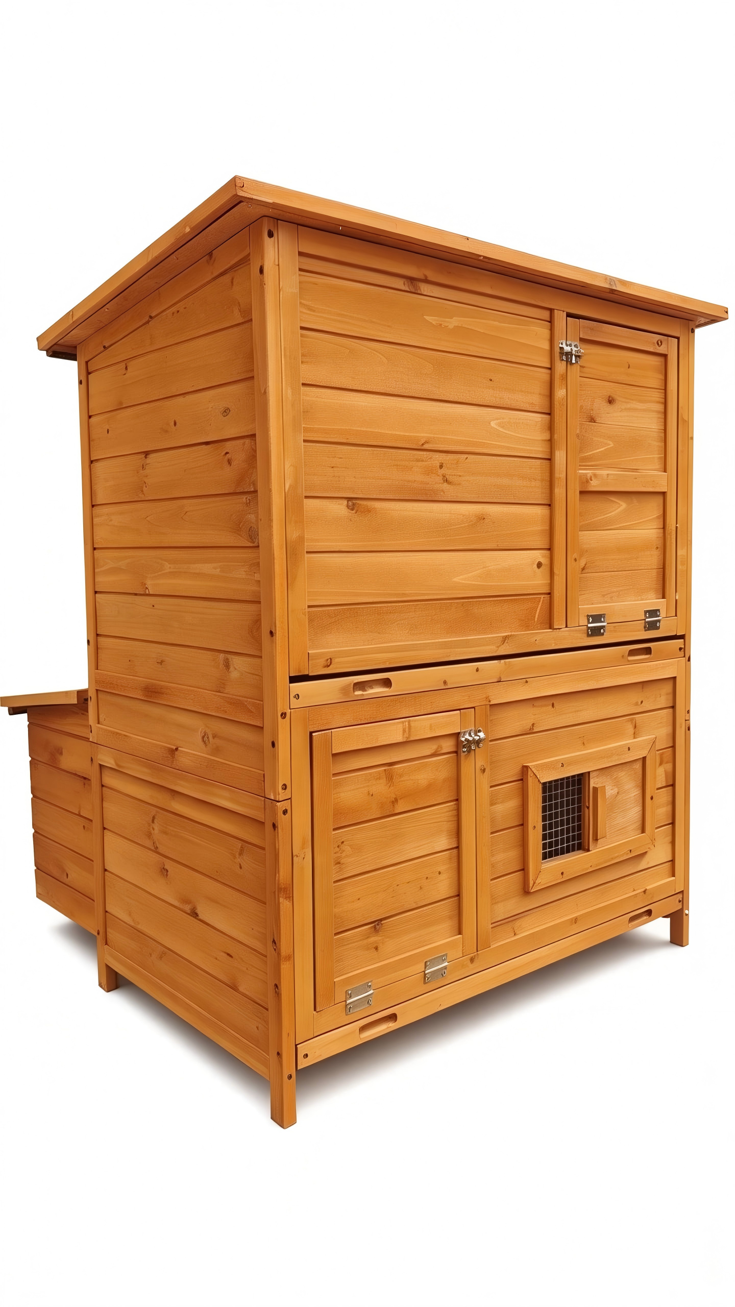 Chicken Coop, Double-House Wooden Chicken Coop For 6-8 Chickens With 3 Nesting Boxes And 2 Pull-Out Trays, Featuring A Foldable Ramp And Asphalt Roof image 11