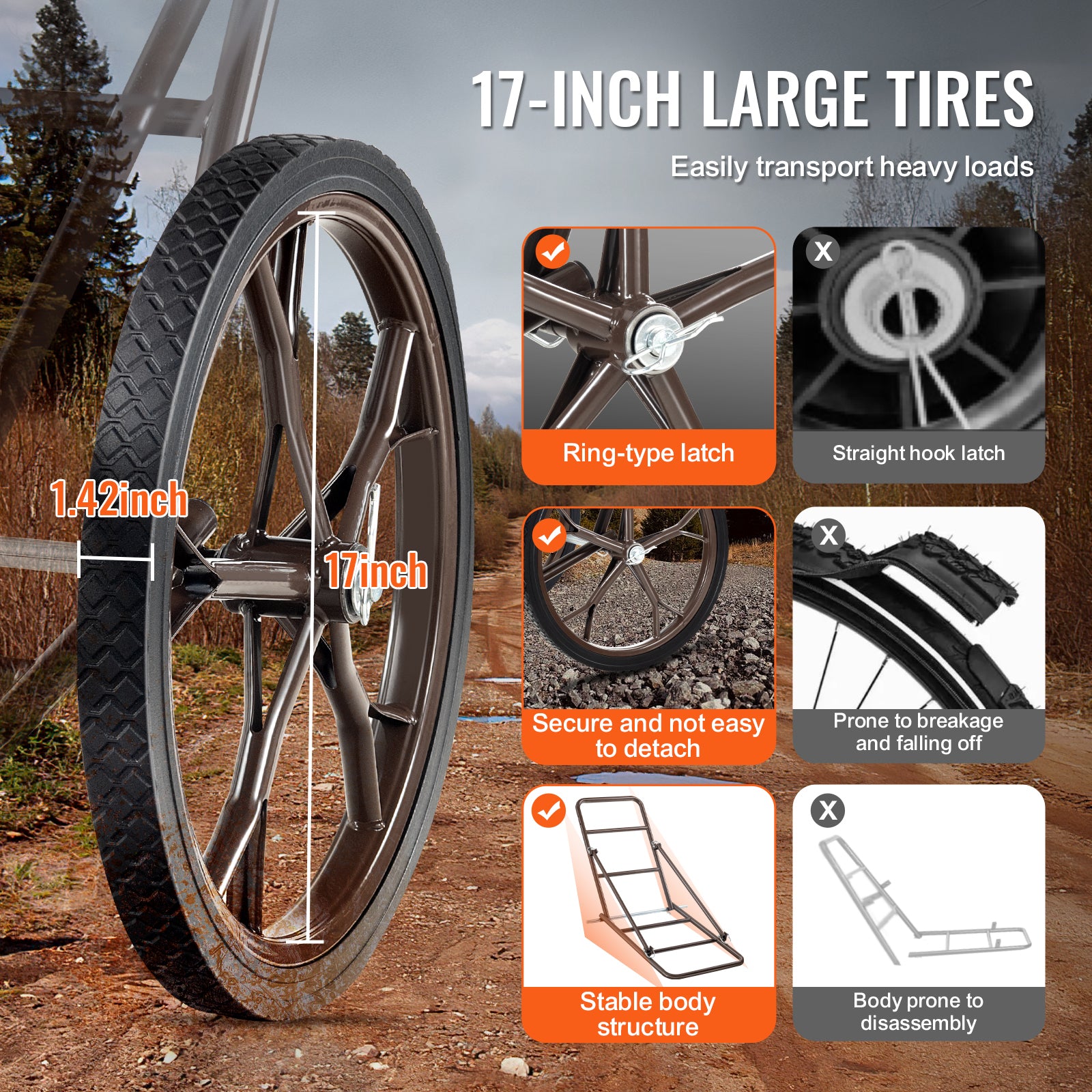 Deer Cart, 500 LBS Capacity Folding Game Cart, Deer Cart Game Hauler with 17" Big Rubber Wheel & Ergonomic Handle, Heavy-Duty Game Cart Accessories, Utility Gear Dolly for Hunting Fishing Hiking image 6
