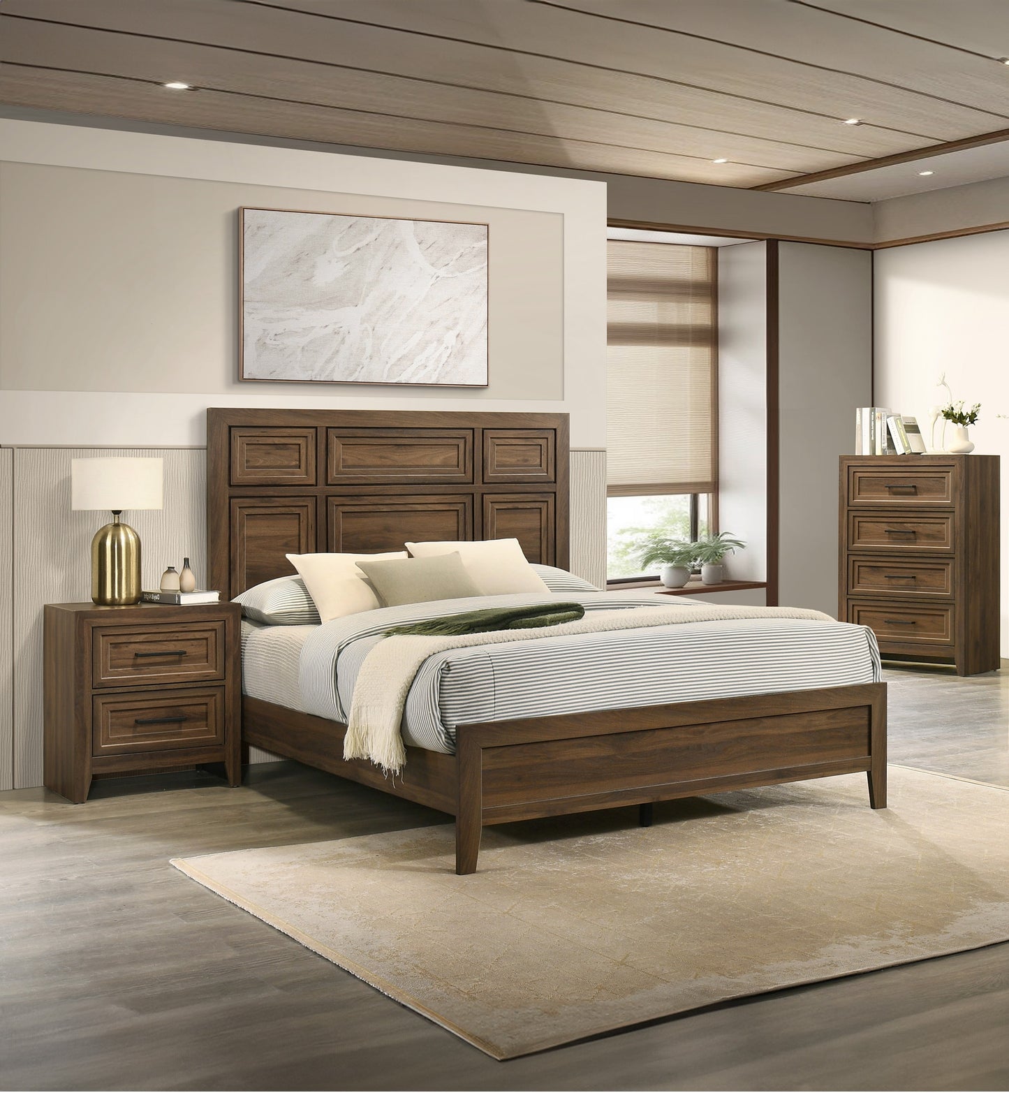 1pc Contemporary Four Drawer Chest Geometric Design Brown Finish Wooden Furniture image 5