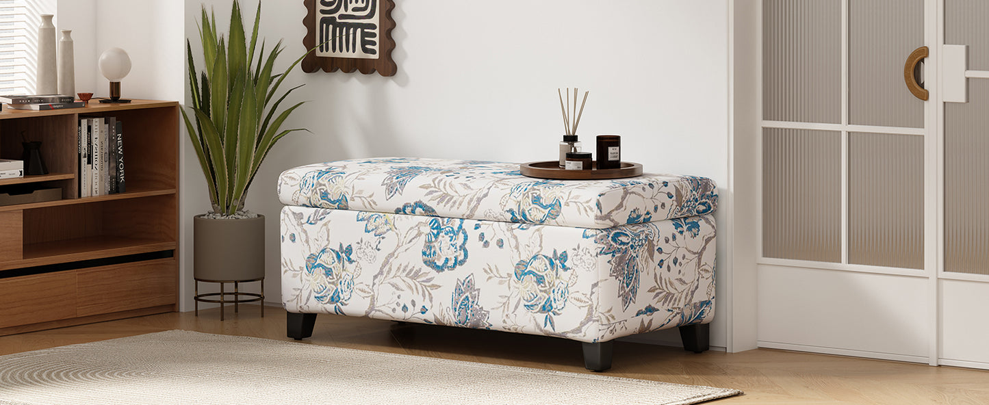 Luxury Storage Ottoman with Floral Patterned Fabric, Soft-Close Hinges, Multi-Functional Footrest & Seat for Living Room, Bedroom - Hidden Compartment for Blankets/Pillows image 6