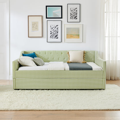 Full‑Size Daybed,Upholstered Convertible Daybed with Tufted Button Backrest, 3‑in‑1 Versatile Sofa Bed with Pull‑Out Trundle & Side Storage, Perfect for Compact Living-Green image 6