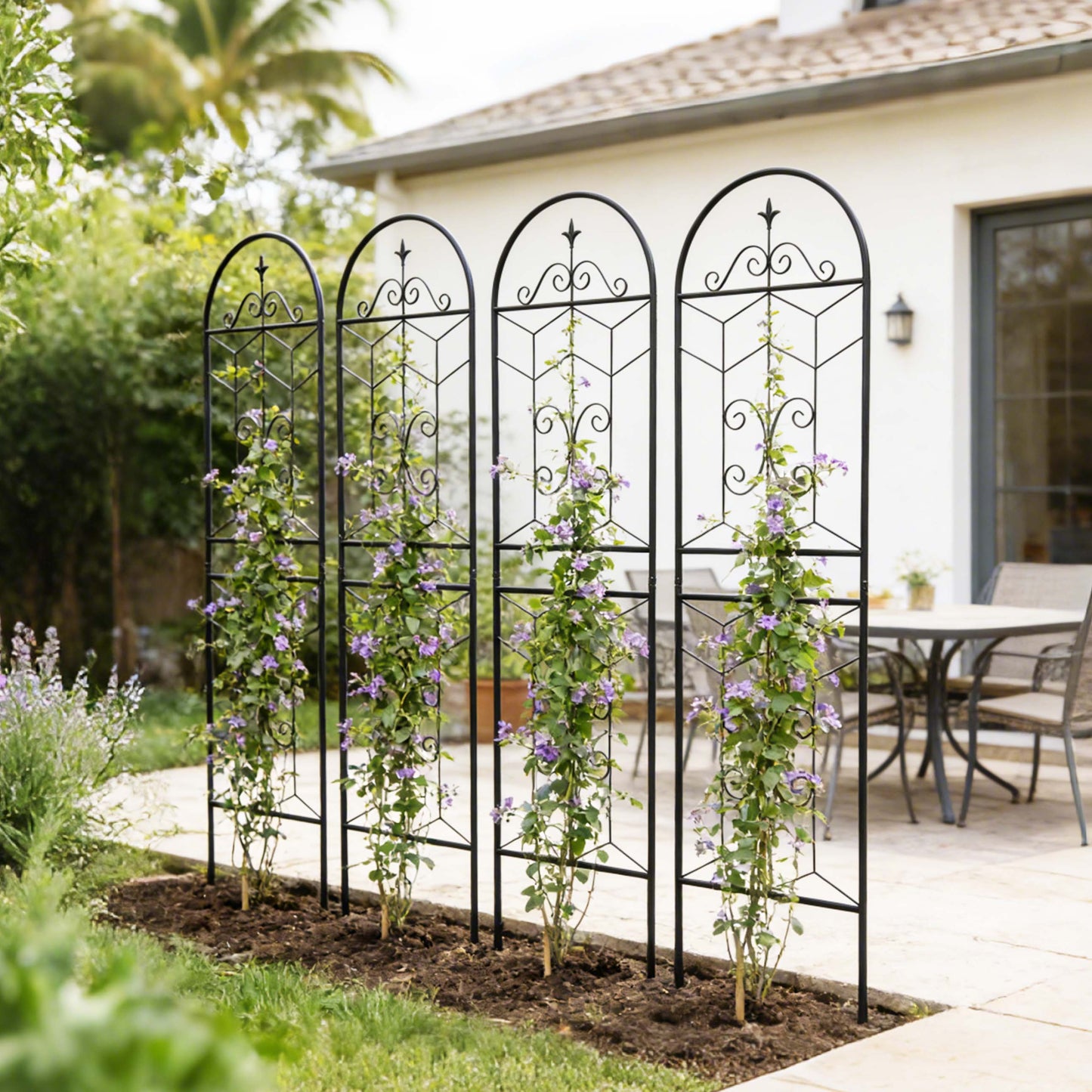 4 Pack Metal Garden Trellis 71" x 19.7" Rustproof Trellis for Climbing Plants Outdoor Flower Support Black image 7