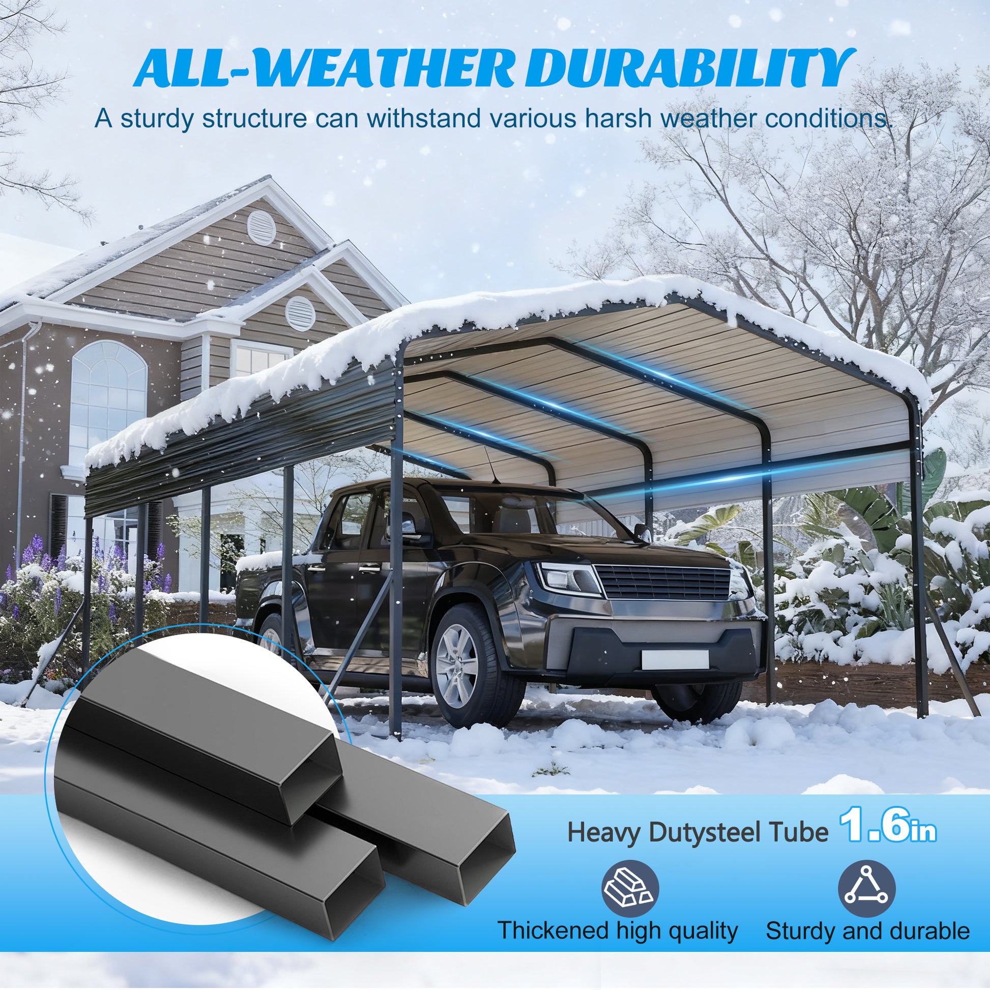13x20 FT Metal Carport,Garage with Upgraded Triangle Reinforced Frame&4 Poles,Galvanized Steel Hardtop Roof,Heavy-Duty All-Weather Shelter for Car,Truck,Boat,Outdoor Storage image 4