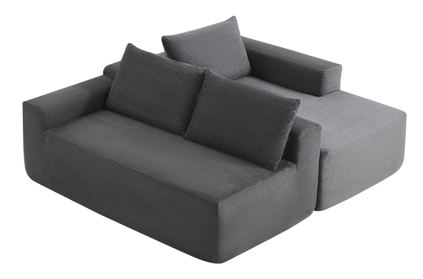 96.9"Compressible doubleCloud Sectional Couch with L-Shape Chaise,Modern Modular Sofa with Deep Seat,Upholstered Couches for Living Room Bedroom,No Assembly Required,(Plush Corduroy Fabric),Grey Right image 5