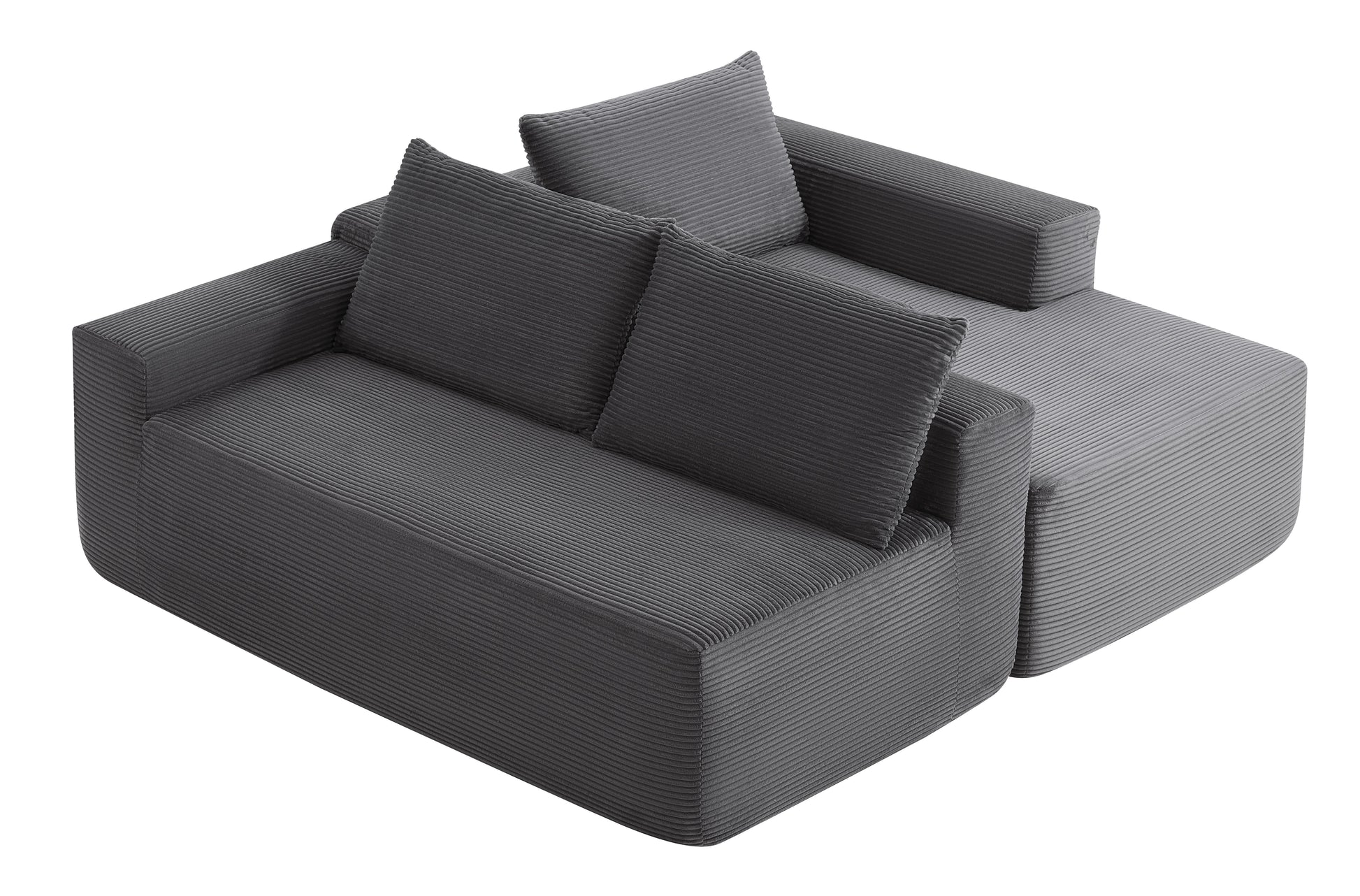 96.9"Compressible doubleCloud Sectional Couch with L-Shape Chaise,Modern Modular Sofa with Deep Seat,Upholstered Couches for Living Room Bedroom,No Assembly Required,(Plush Corduroy Fabric),Grey Right image 5