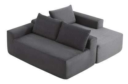 96.9"Compressible doubleCloud Sectional Couch with L-Shape Chaise,Modern Modular Sofa with Deep Seat,Upholstered Couches for Living Room Bedroom,No Assembly Required,(Plush Corduroy Fabric),Grey Right image 5