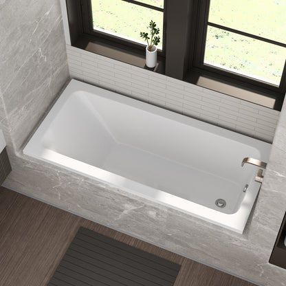 66-inch Acrylic Built-in Soaking Tub - Glossy White, Built-in Design, Chrome Hand-Twist Drain with Left/Right Installation Option image 1