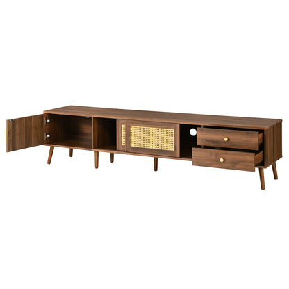 76" Modern Rattan Doors TV Stand for TVs up to 85 Inches, Wood-Grain Entertainment Center with Storage Cabinets, TV Media Console Table for Living Room, Bedroom image 11