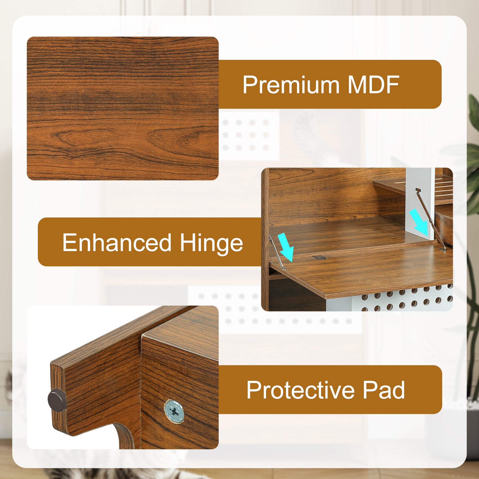 2-Piece of Modern 2 IN 1 Cat Furniture Set, Cat Litter Box Enclosure Side Table, Cat House with Storage, for 2 Small-Medium Sized Cats - BROWN image 11