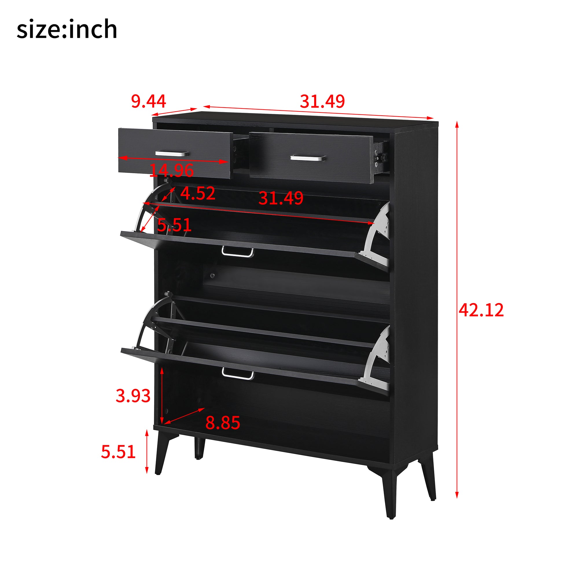 Large size Shoe Cabinet,Free Standing Tipping Bucket Shoe Rack Organizer with 2 Flip Drawers&2 Drawer,Modern Tipping Bucket for Entryway,Hallway,Bedroom-black image 3