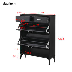 Large Shoe Cabinet - Free Standing Shoe Rack Organizer - Black
