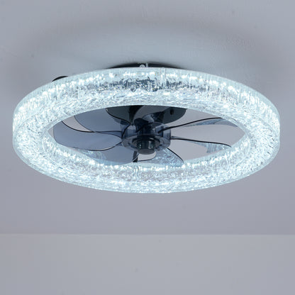 Acrylic Ice Brick Fan Light,LED Light Source and Remote Control, 3000-6500K Dimmable Modern Flush Mount LED Fan Light, 6 Speeds, Quiet DC Motor For Living room, Bedroom,Kitchen----Matte Black image 3