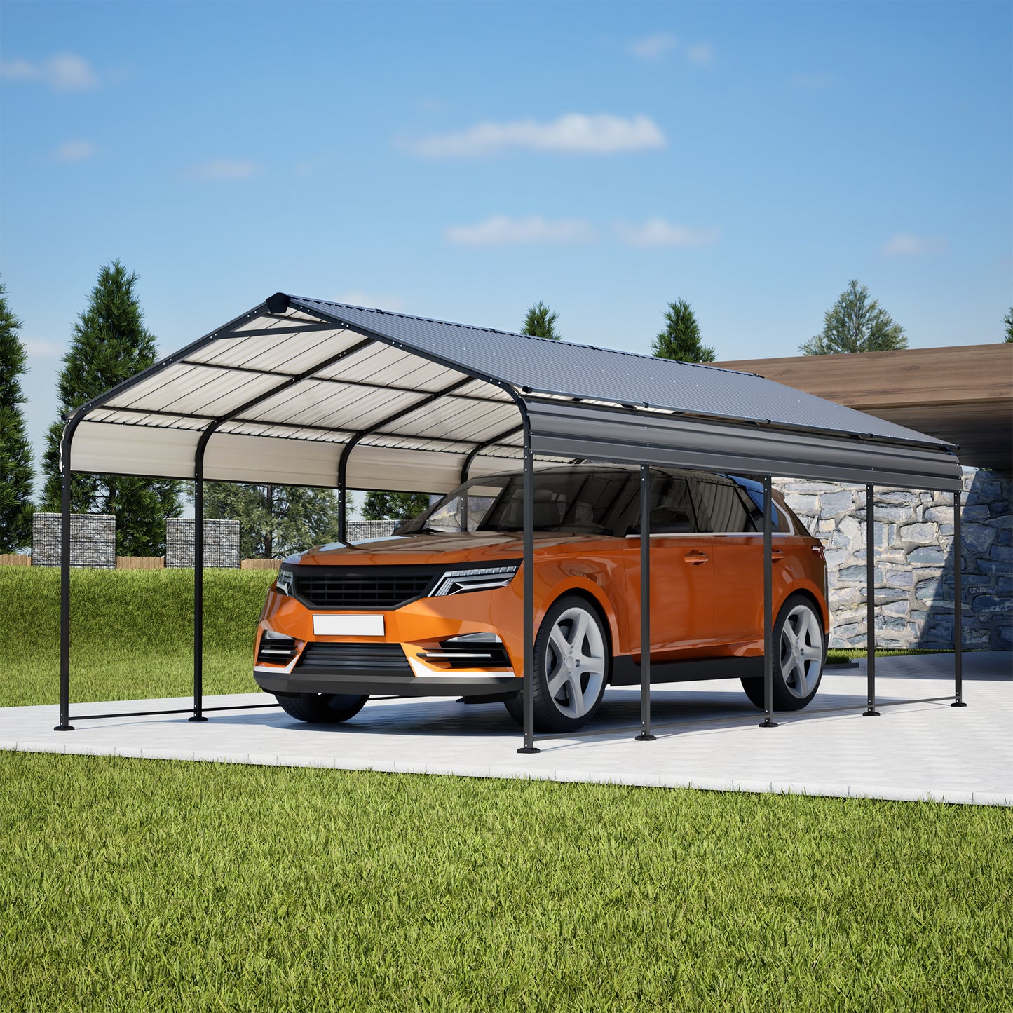 12X20 FT Metal Carport, Outdoor Car Shelter All Weather, Heavy Duty Outdoor Galvanized Car Shelter for Car Boat Truck and SUVs Black image 1