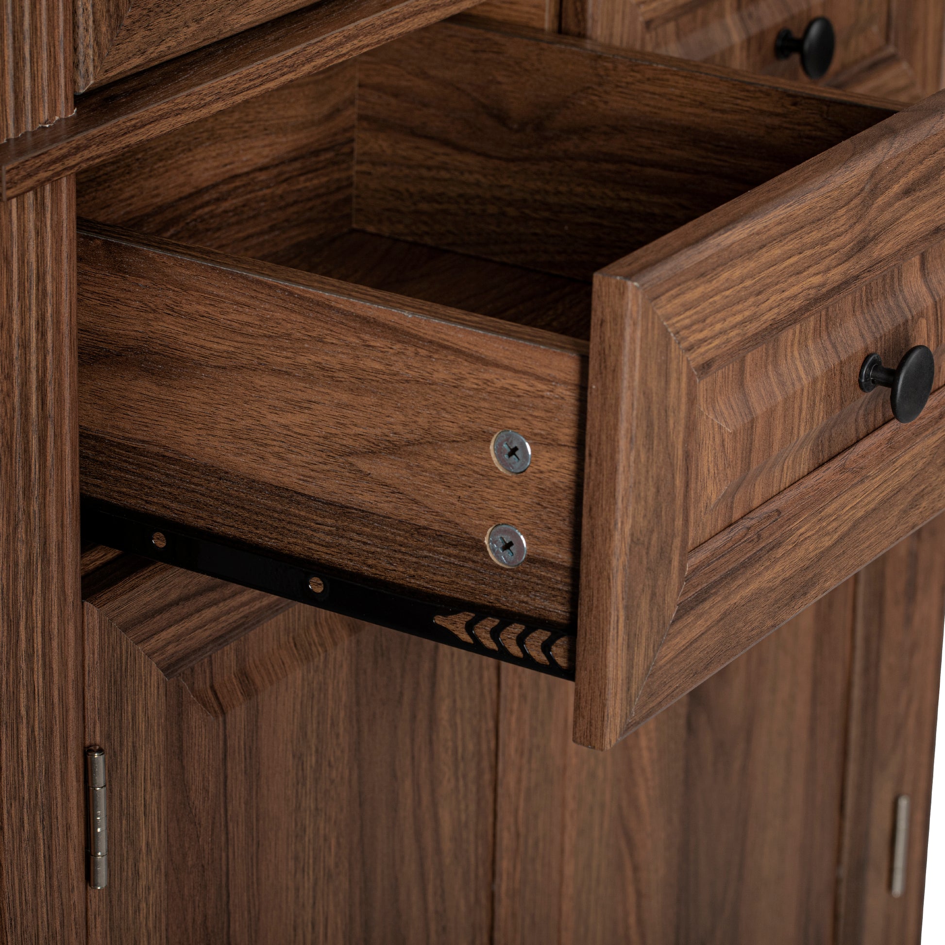 K&K 71" Tall Kitchen Pantry Cabinet with 3 Pull Out Cabinet Organizers, Farmhouse Embossed Texture Storage Cabinet with 6 Door Shelves, 2 Drawers, Freestanding Cupboard for Kitchen, Dining Room Brown image 7