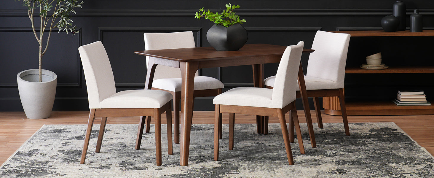5-Piece Dining Table Set with One Solid Wood Frame Table and 4 Upholstered Chairs for Dining Room, Walnut+Light beige (same sku: N759S924557K / N759S004001K) image 4