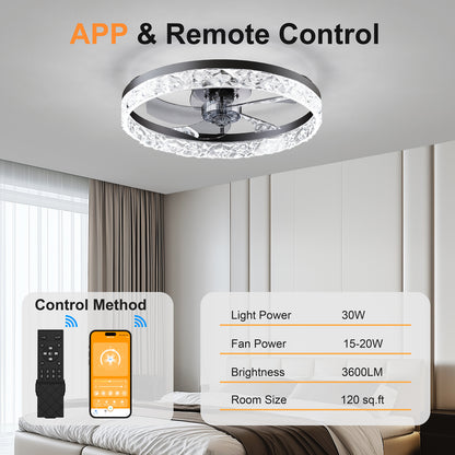 19.7" Ceiling Fans with Lights Remote and APP Control, Dimmable 3-Color and 6-Speed quiet DC Motor, BLACK Ceiling Fan for Living Room Bedroom image 7