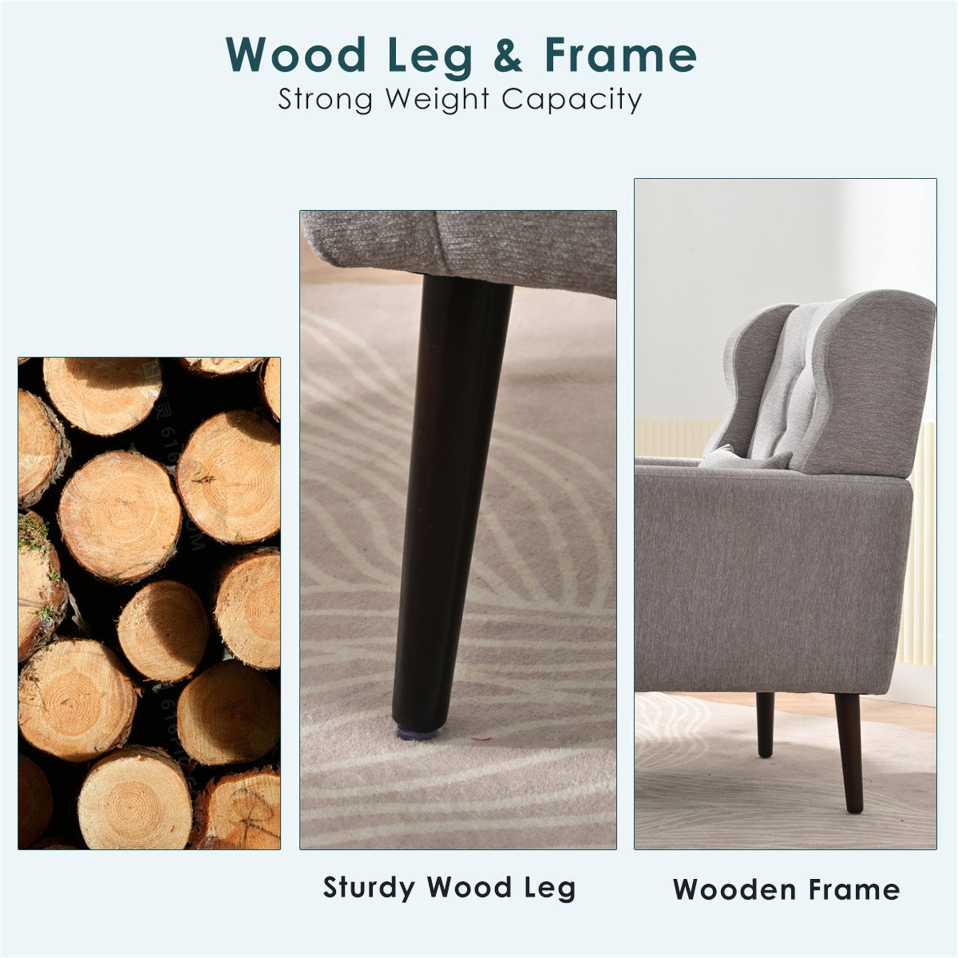 Modern Accent Chair,Chenille Arm Chairs for Living Room,Upholstered Mordern Armchair,Comfy Soft Padded Lounge Chair in Small Space, Bedroom, w/Pillow, Solid Wood Leg (Gray) image 2