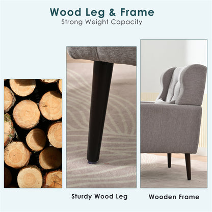 Modern Accent Chair,Chenille Arm Chairs for Living Room,Upholstered Mordern Armchair,Comfy Soft Padded Lounge Chair in Small Space, Bedroom, w/Pillow, Solid Wood Leg (Gray) image 2