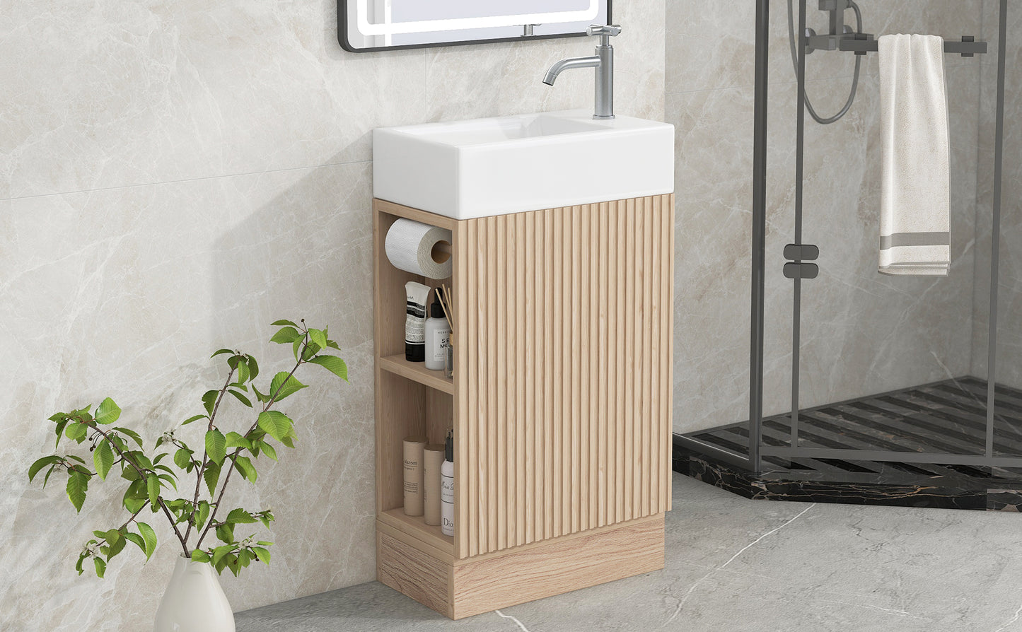 18.6" Bathroom Vanity with Sink, Bathroom Vanity Cabinet with Two-tier Shelf, Left or Right Orientation, Natural (Old Sku:WF308491AAN) image 11