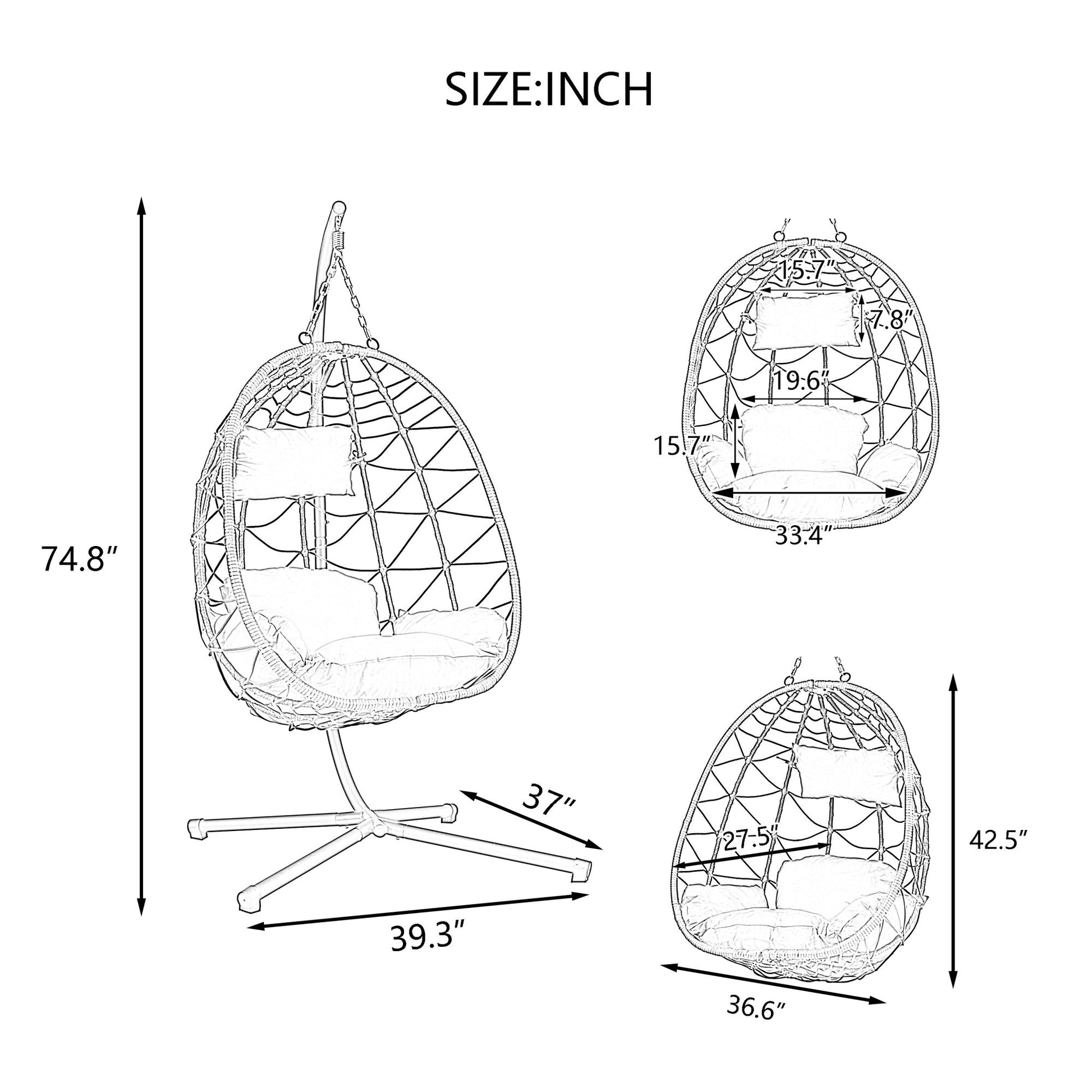 Egg Chair with Stand Indoor Outdoor Swing Chair Patio Wicker Hanging Egg Chair Hanging Basket Chair with Stand for Bedro image 12
