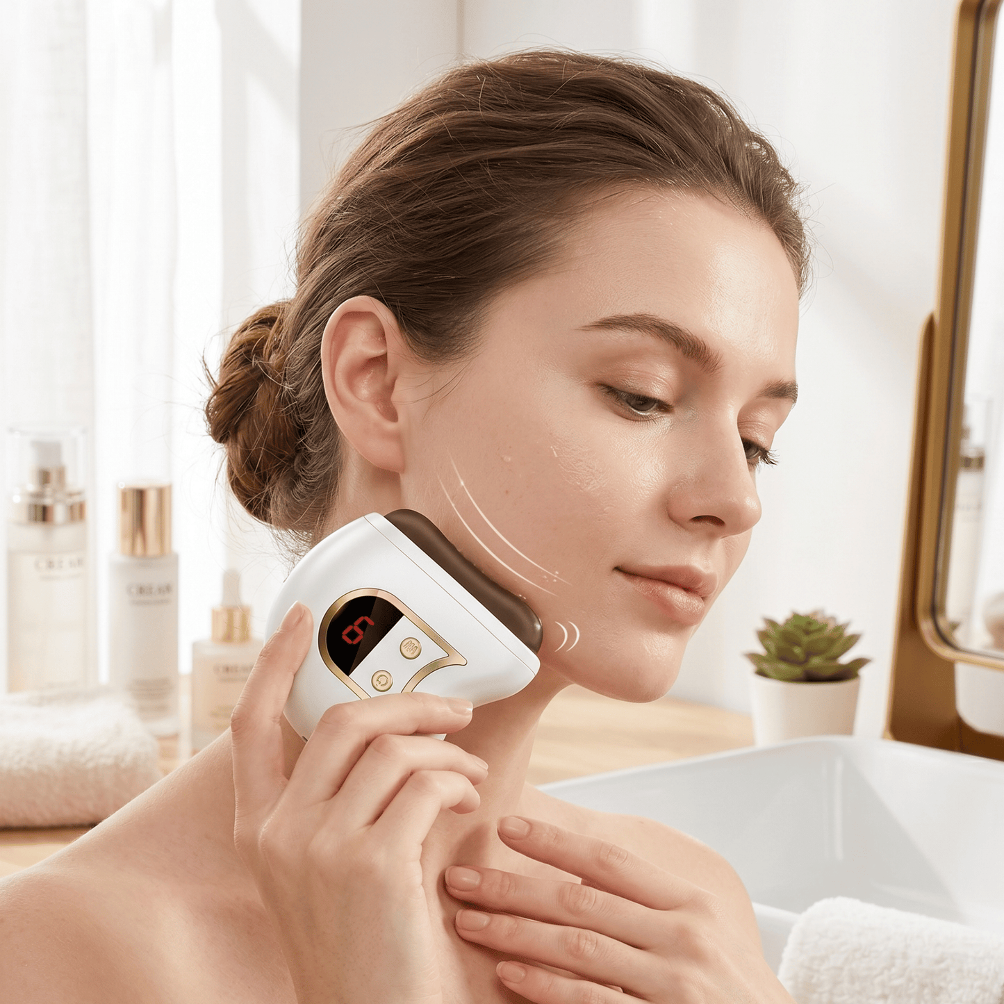Electric Gua Sha Facial Sculpting Device - Anti-Aging Skin Care Massager with Heat, Vibration, & Red Light Therapy for W image 2