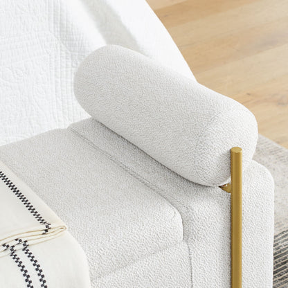Elegant Upholstered Linen Storage Bench with Cylindrical Arms and Iron Legs for Hallway Living Room Bedroom, White image 12
