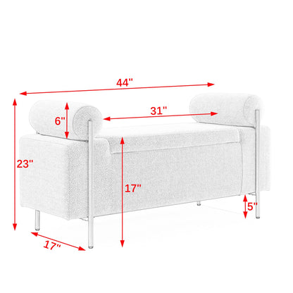 Elegant Upholstered Velvet Storage Bench with Cylindrical Arms and Iron Legs for Hallway Living Room Bedroom, Green image 13