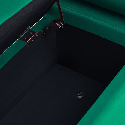 Elegant Upholstered Velvet Storage Bench with Cylindrical Arms and Iron Legs for Hallway Living Room Bedroom, Green image 8