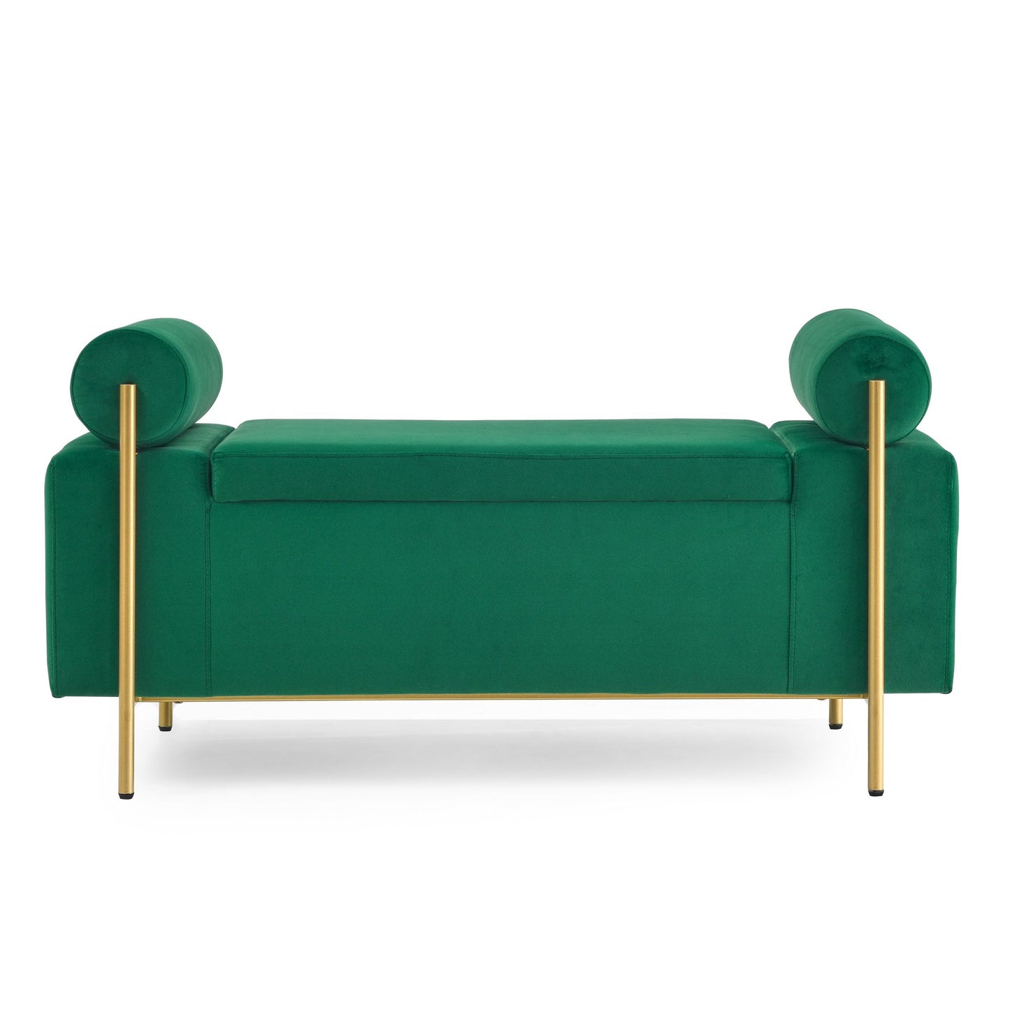 Elegant Upholstered Velvet Storage Bench with Cylindrical Arms and Iron Legs for Hallway Living Room Bedroom, Green image 10