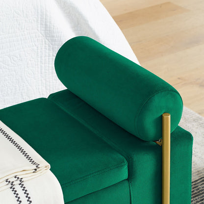 Elegant Upholstered Velvet Storage Bench with Cylindrical Arms and Iron Legs for Hallway Living Room Bedroom, Green image 6