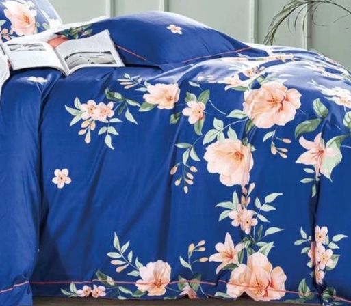 Elizabeth Blue/Orange Floral  100% cotton Reversible Comforter Set image 2