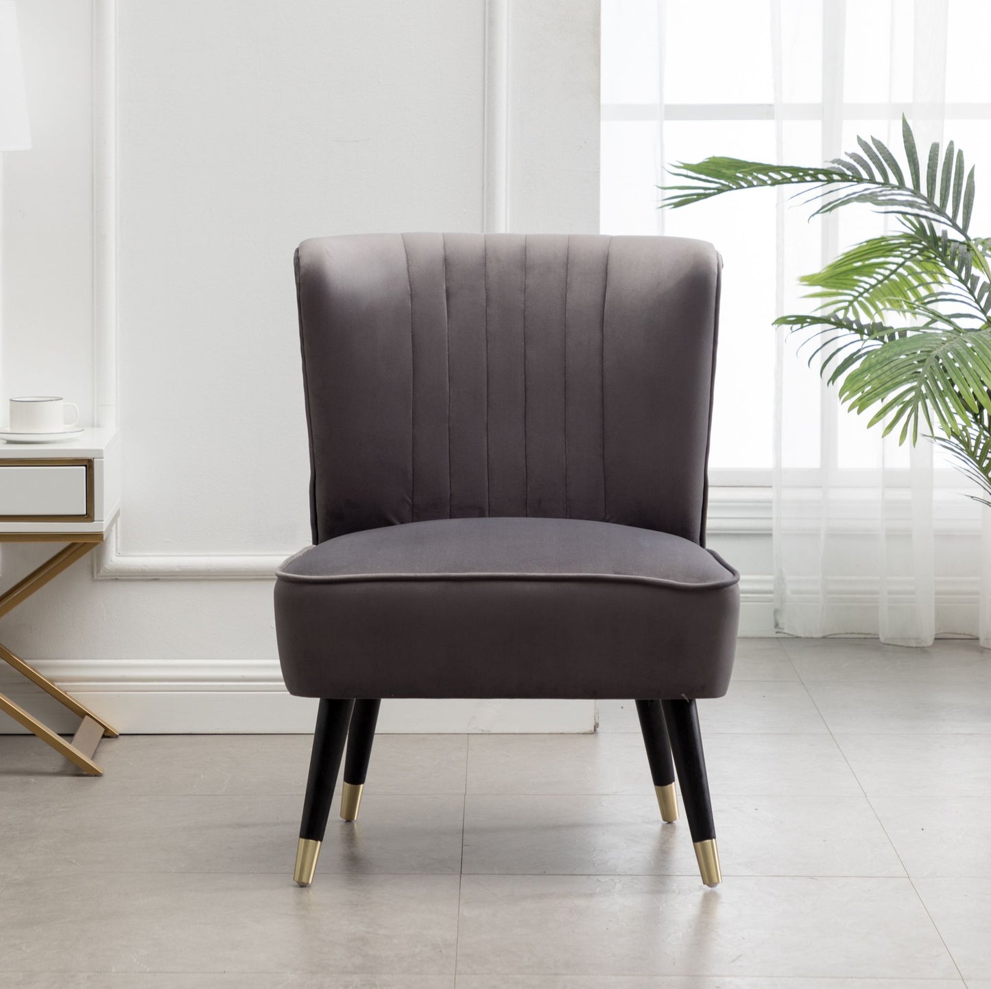 Elon Contemporary Velvet Upholstered Accent Chair, Gray image 14