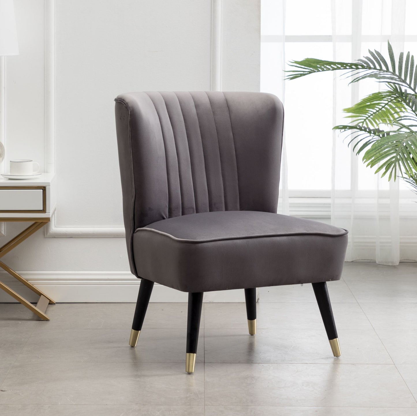 Elon Contemporary Velvet Upholstered Accent Chair, Gray image 1