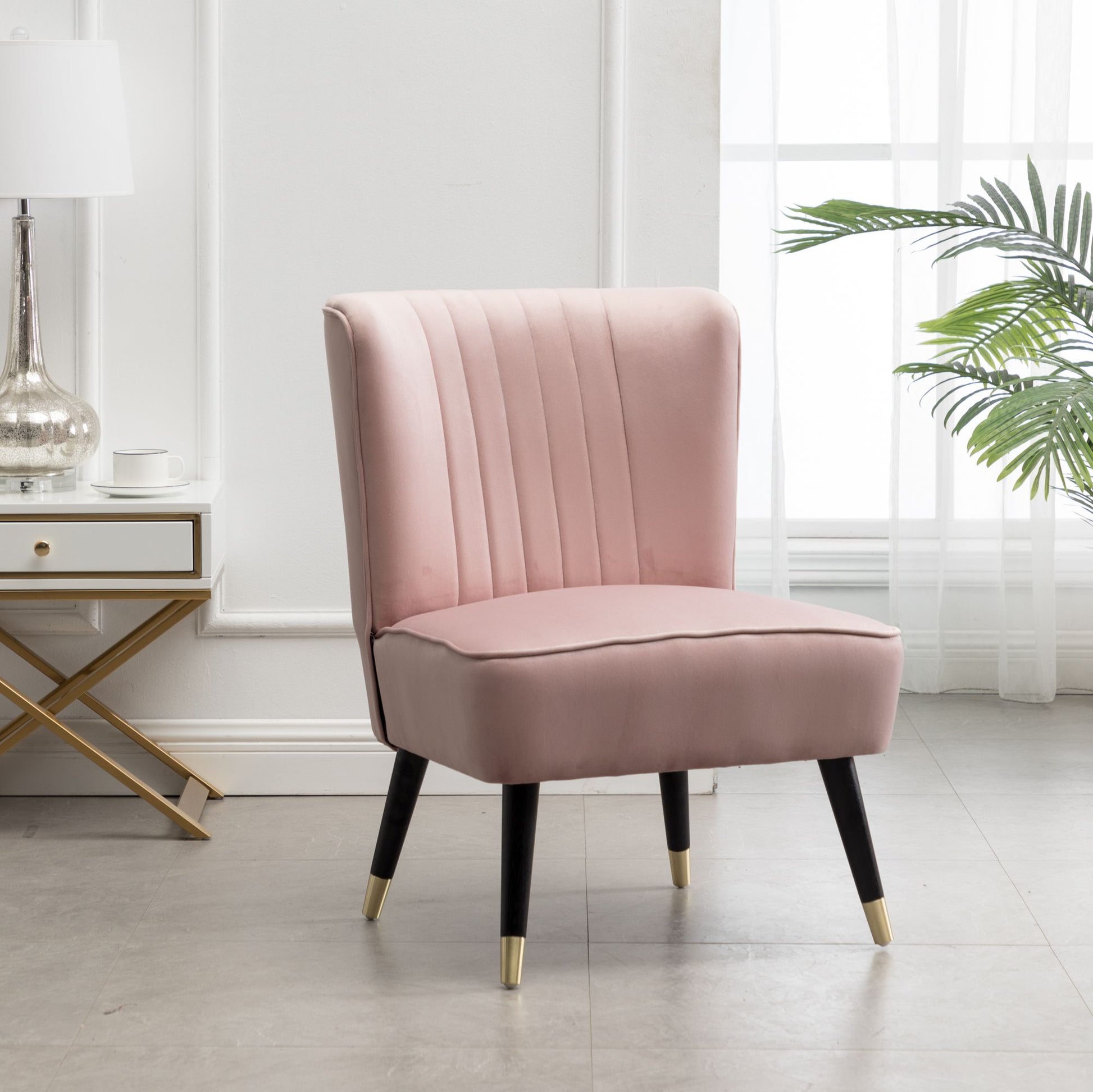 Elon Contemporary Velvet Upholstered Accent Chair, Pink image 1