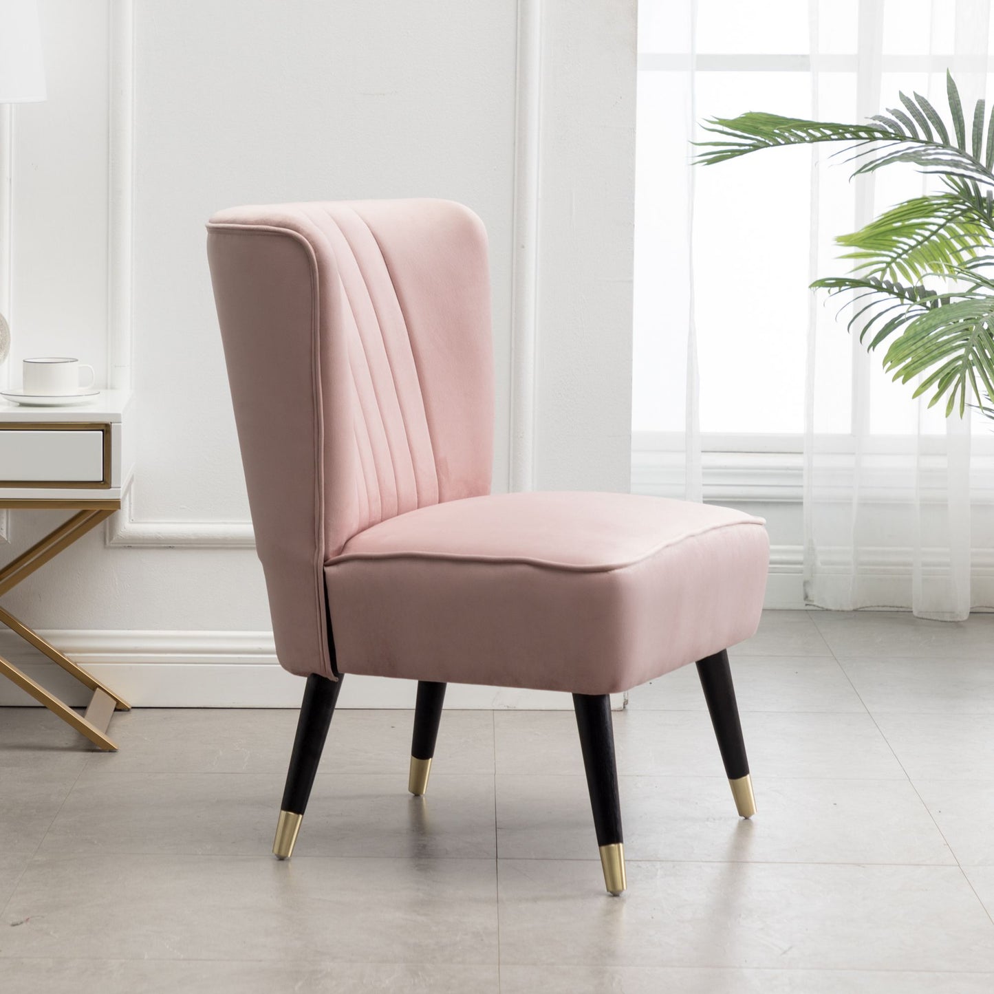Elon Contemporary Velvet Upholstered Accent Chair, Pink image 2