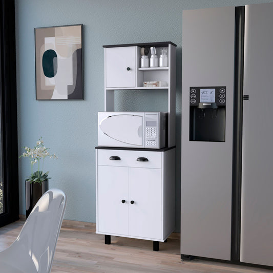 Emily White and Wengue 1-Drawer Kitchen Pantry - front view with doors closed