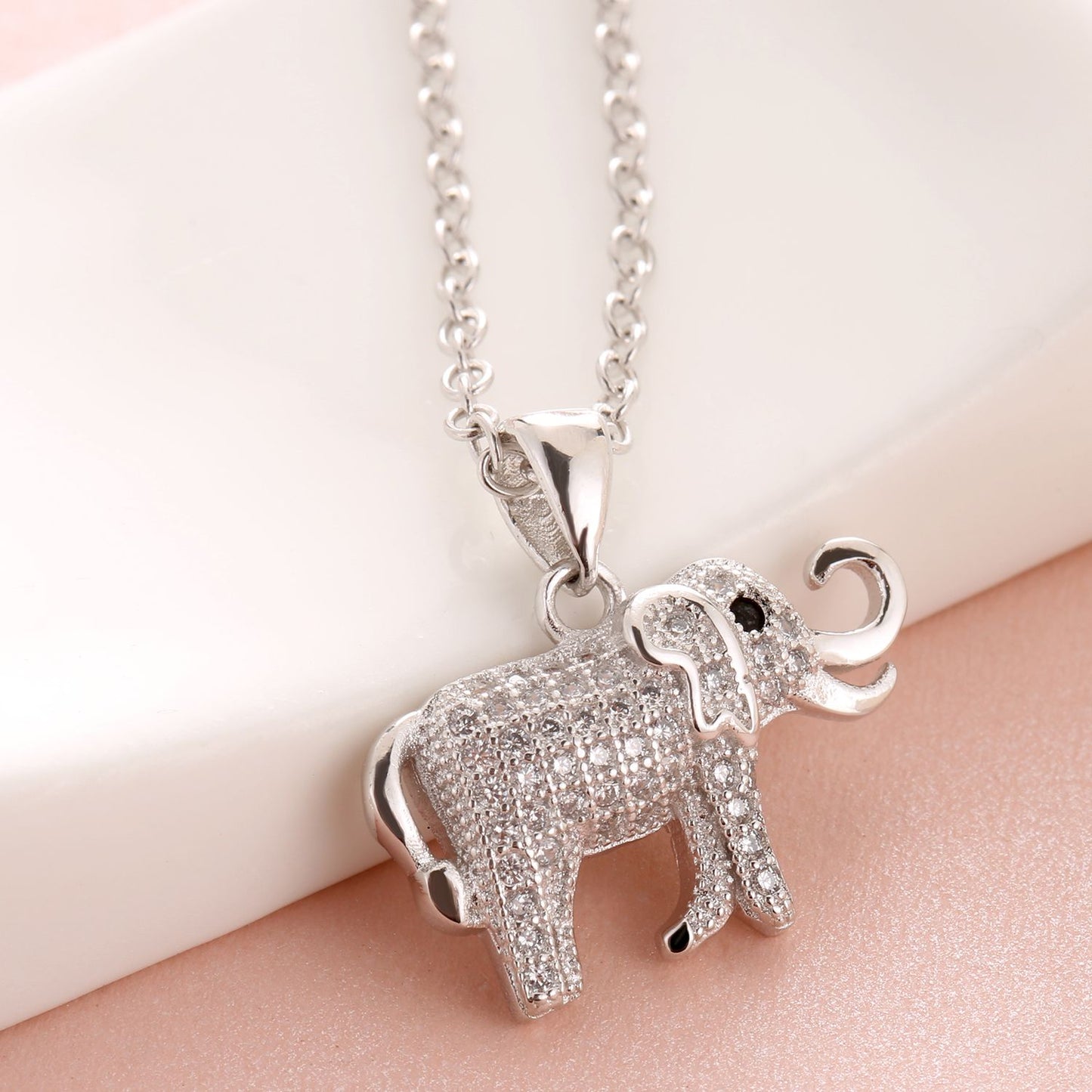 Emma Manor 14k White Gold Plated Cubic Zirconia Elephant Pendant Necklace image 3