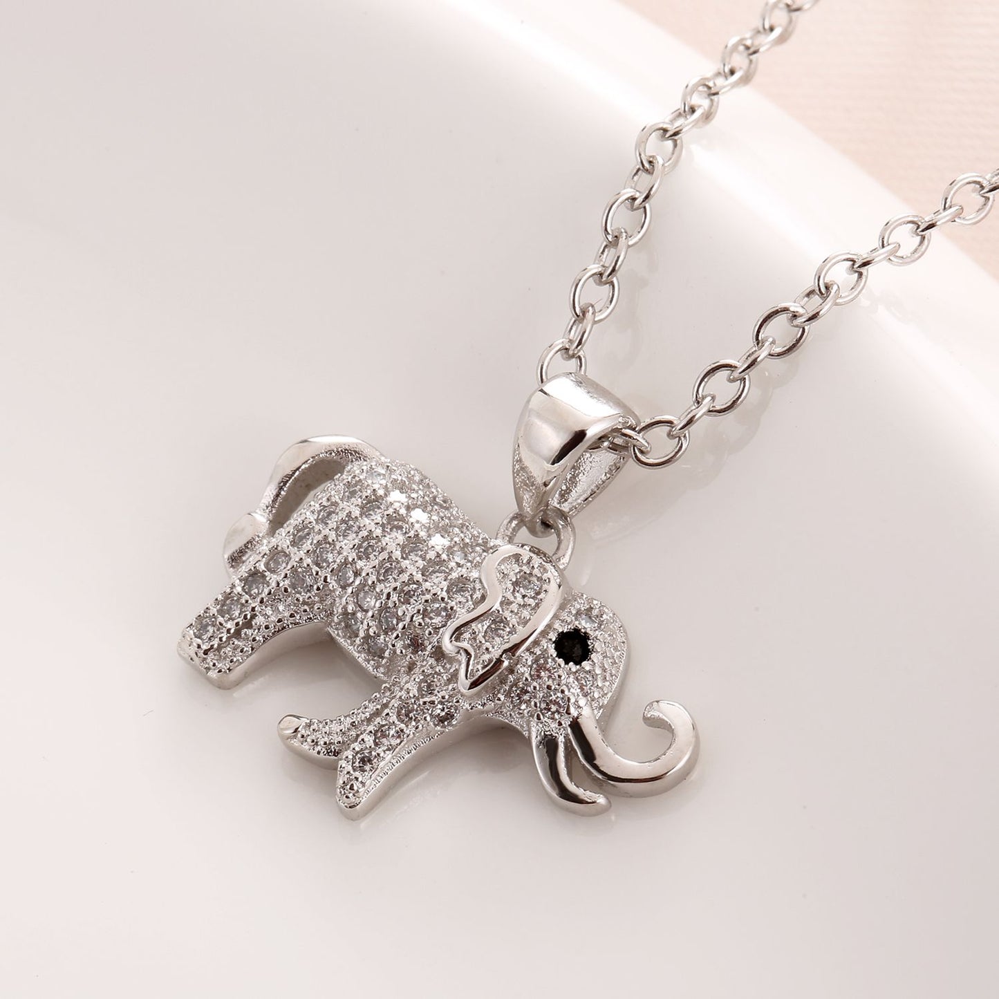 Emma Manor 14k White Gold Plated Cubic Zirconia Elephant Pendant Necklace image 2