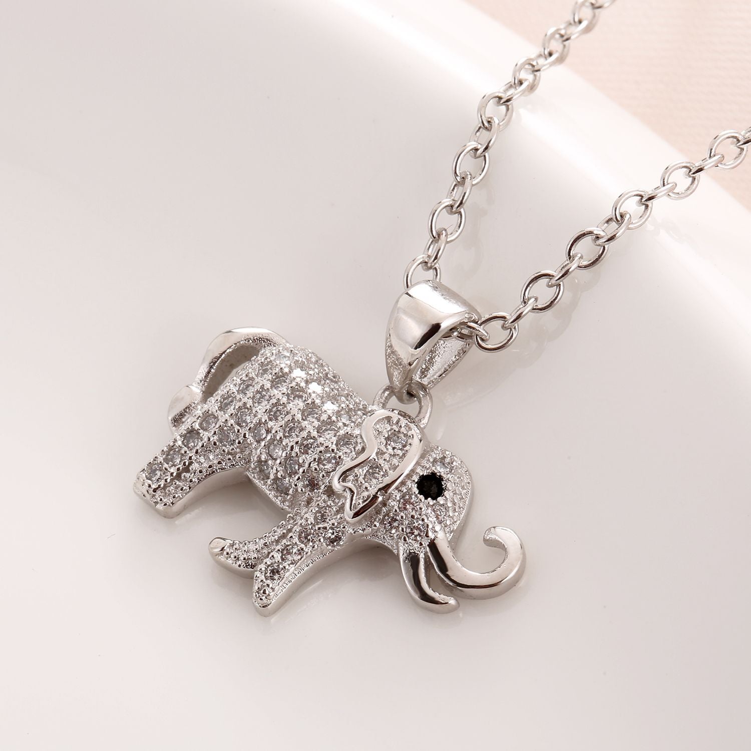 Emma Manor 14k White Gold Plated Cubic Zirconia Elephant Pendant Necklace image 2