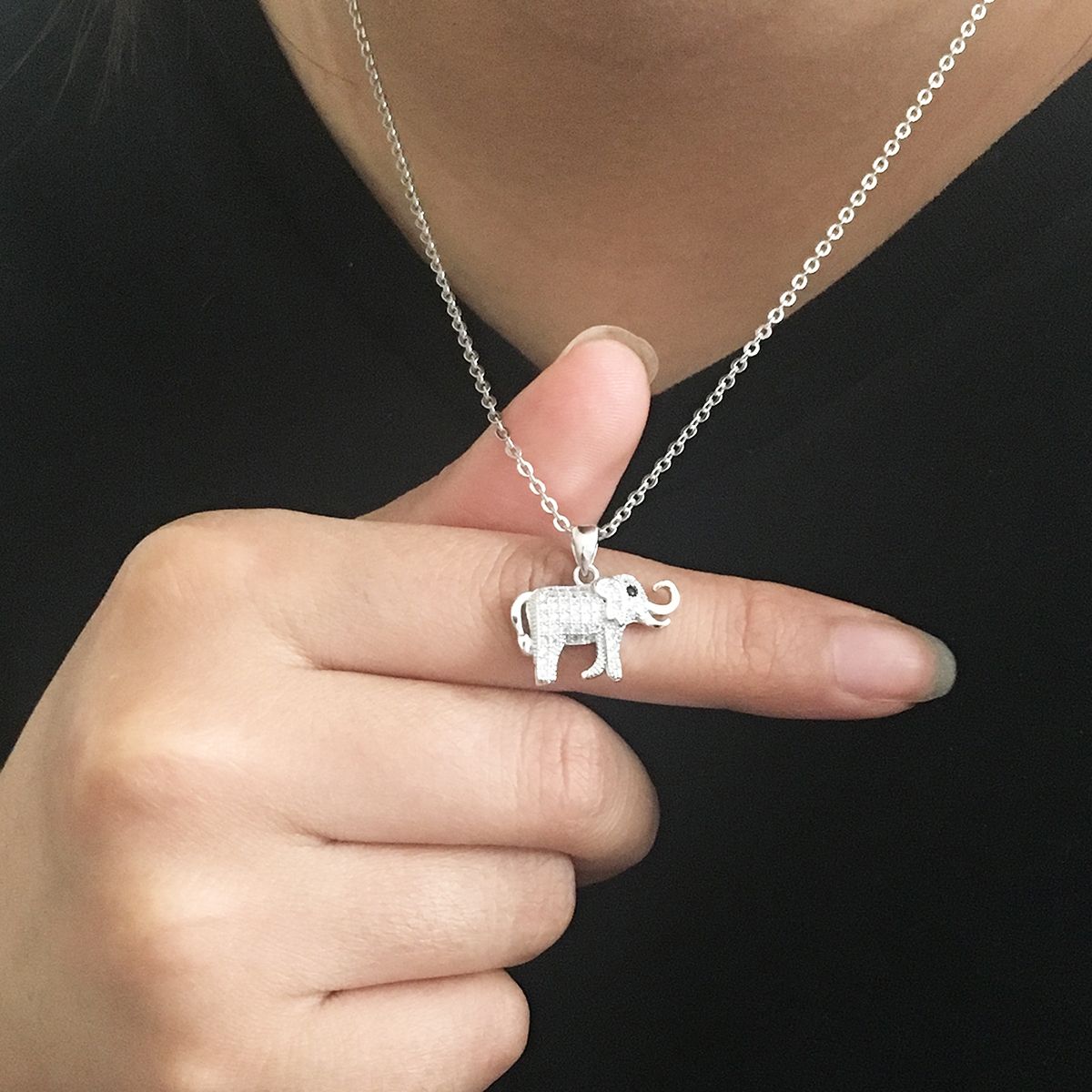 Emma Manor 14k White Gold Plated Cubic Zirconia Elephant Pendant Necklace image 5