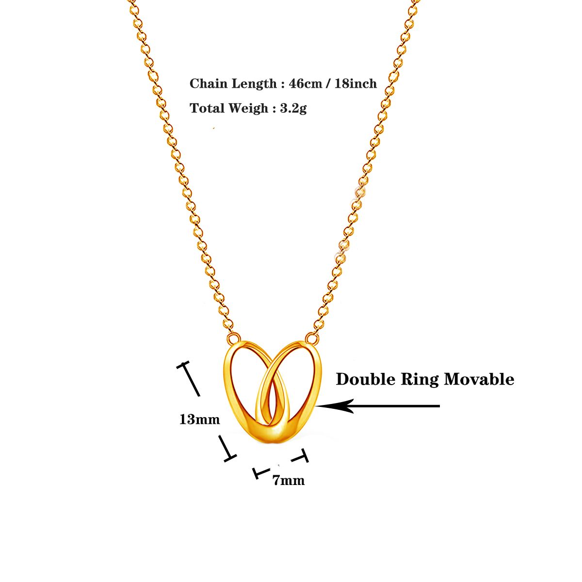 Emma Manor 18k Gold Plated Double Ring Love Heart Pendant Necklace for Women image 5