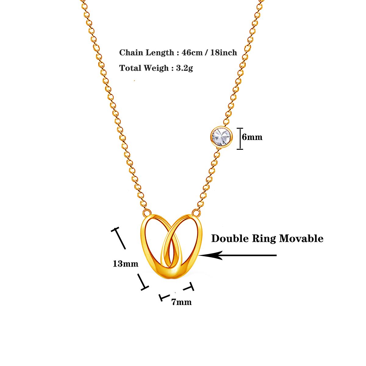 Emma Manor 18k Gold Plated Double Ring Love Heart Pendant Necklace for Women image 10