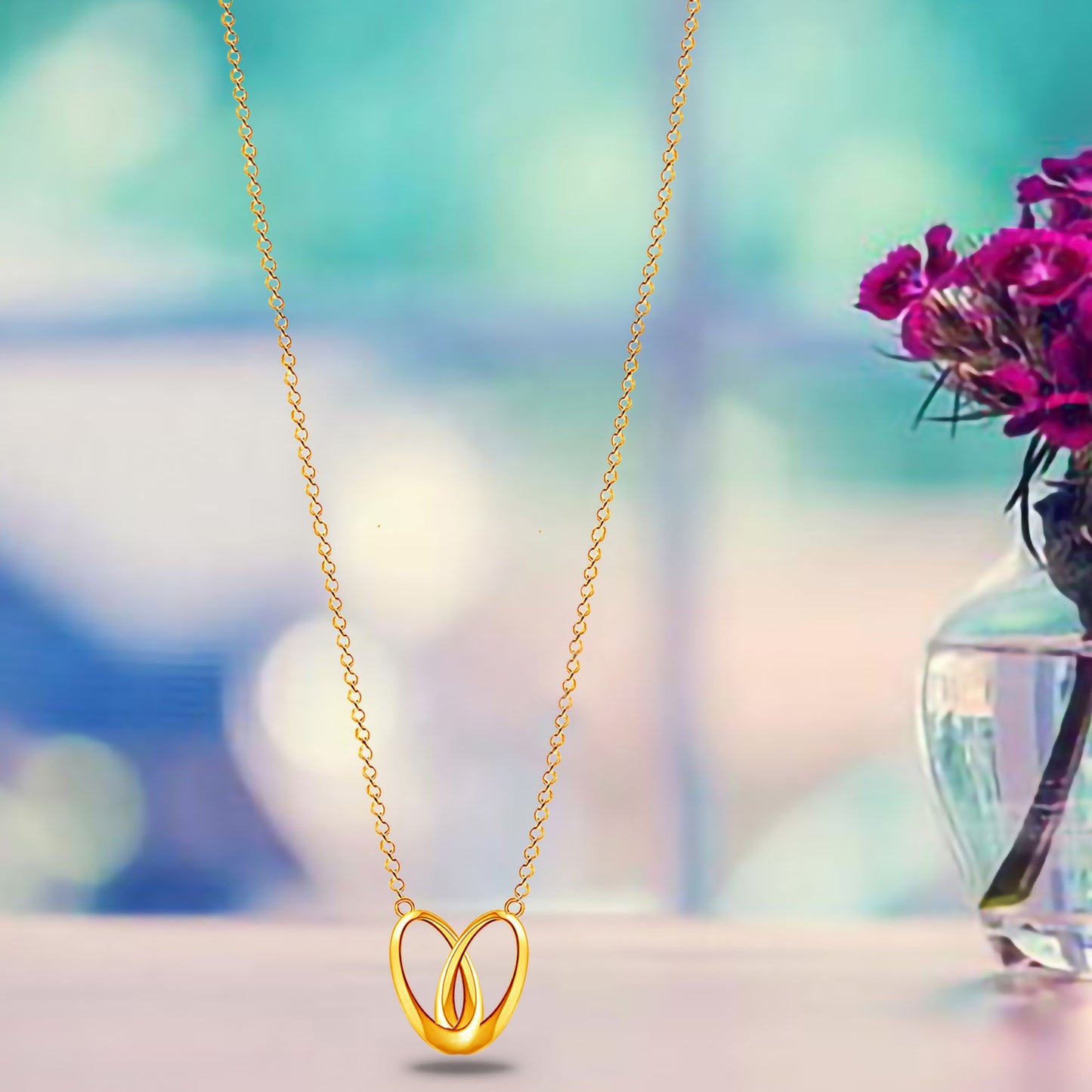 Emma Manor 18k Gold Plated Double Ring Love Heart Pendant Necklace for Women image 3