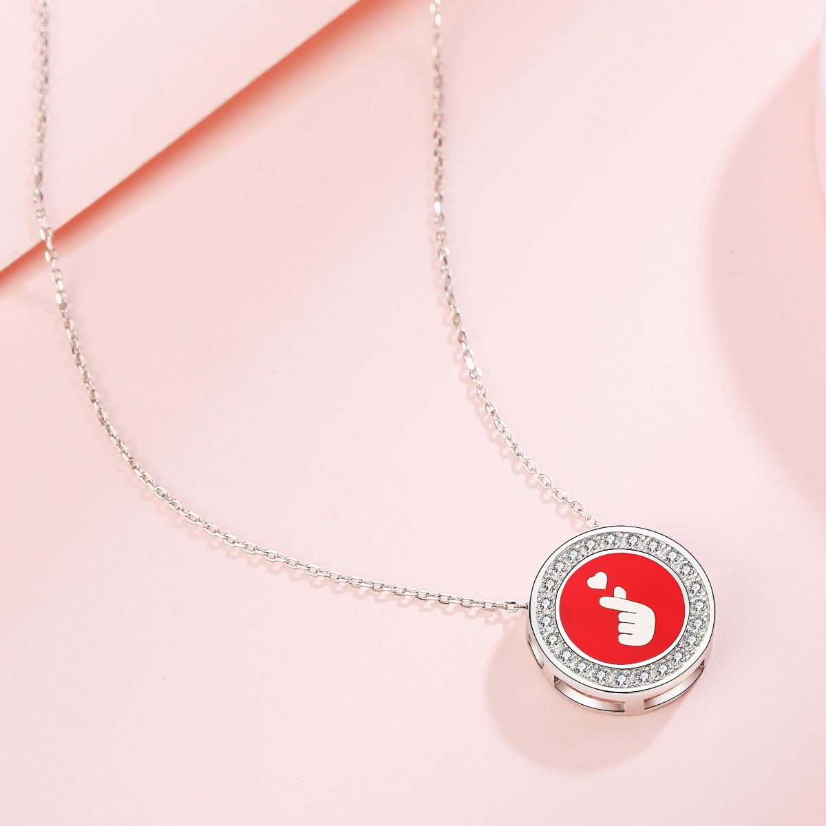 Emma Manor 925 Sterling Silver 5A CZ Diamond Enamel Finger Kiss Pendant Necklace for Women image 3